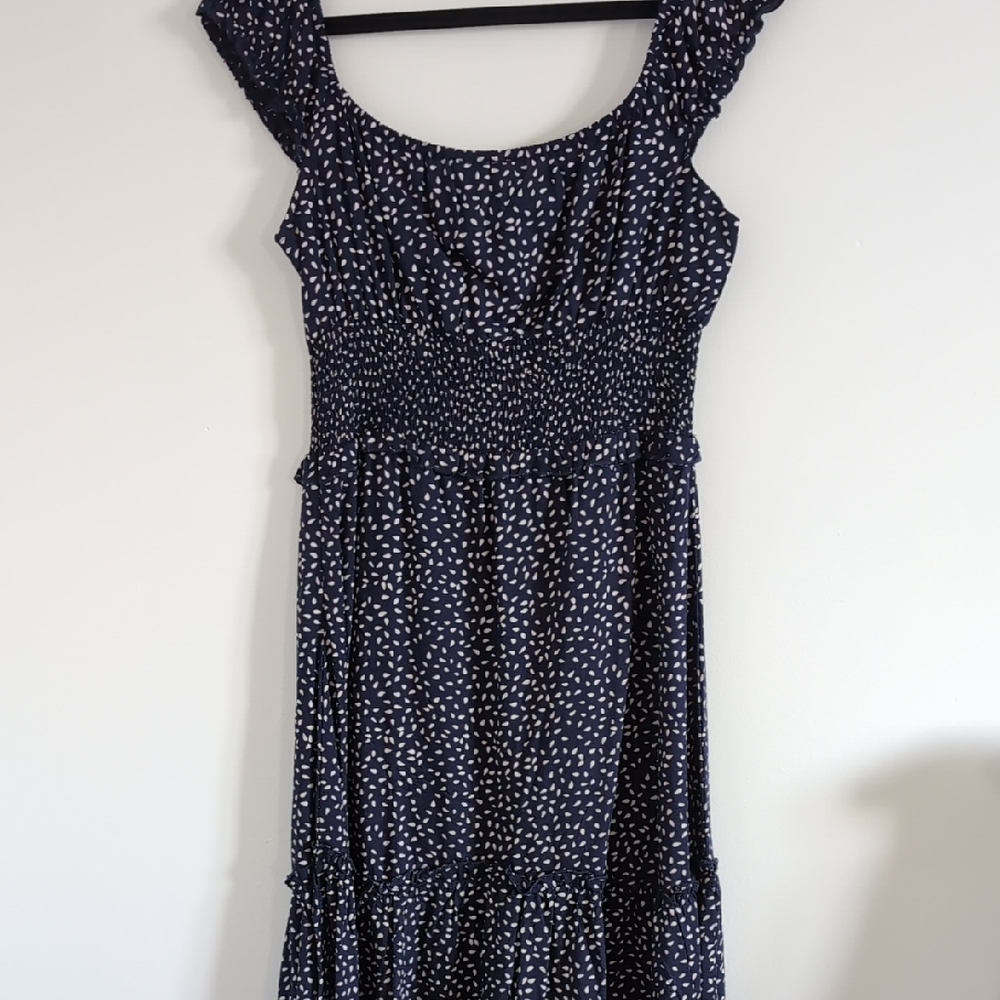 Japna Midnight Blue and White Polka Dot Midi Dress - Picture 7 of 8